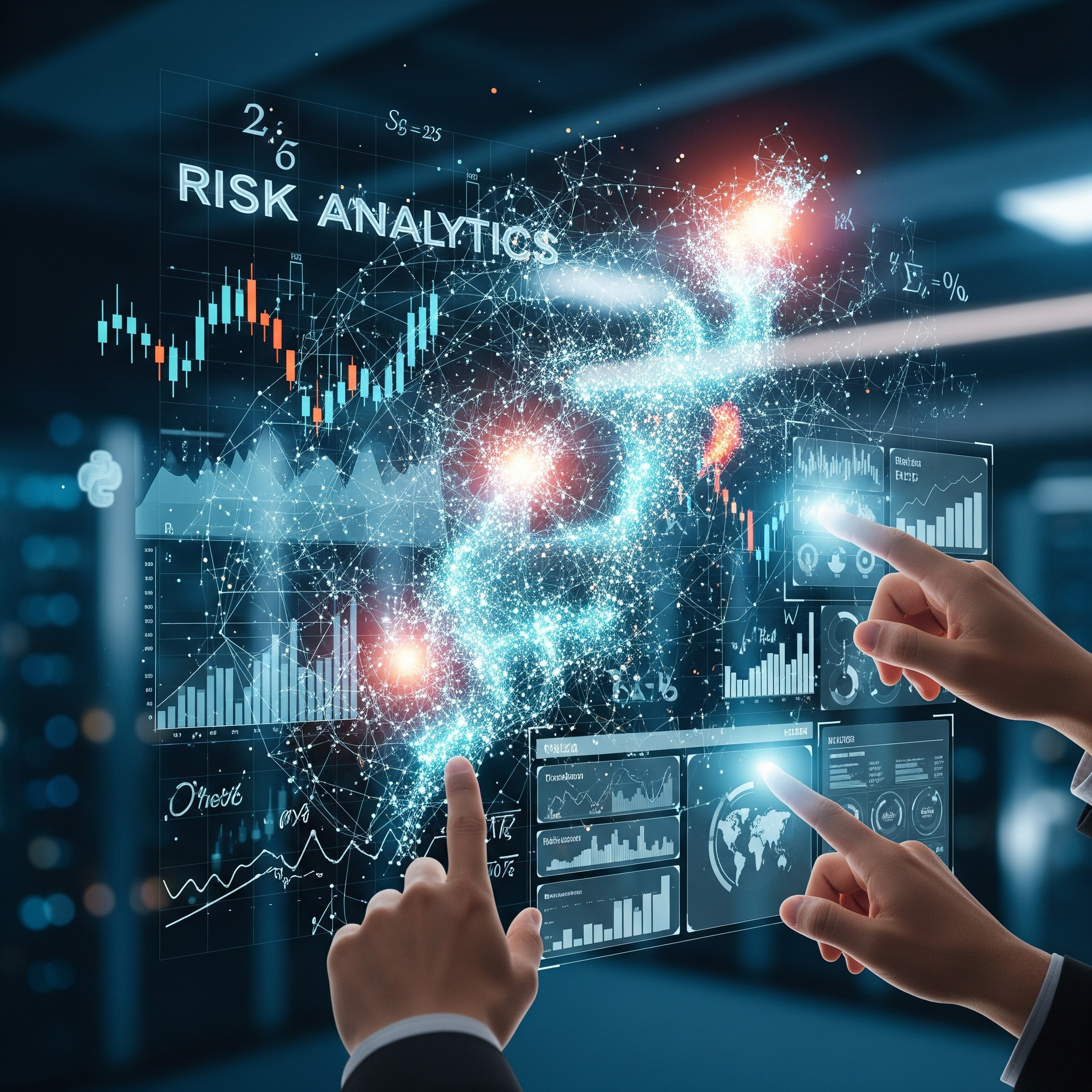 Blue toned modern building representing risk analytics and financial modeling